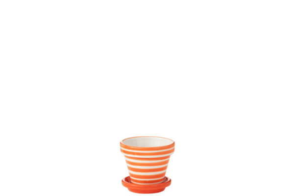 Flowerpot+Plate Granada Stripes Handmade+Painted Ceramic Naranja Extra Small